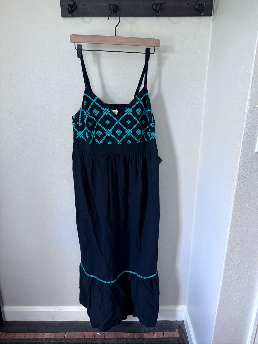 Ava & Viv Black cotton Maxi Dress with Teal Embroidered Bodice